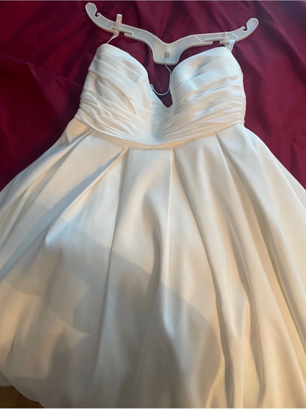 David's Bridal Strapless White Pleated Dress